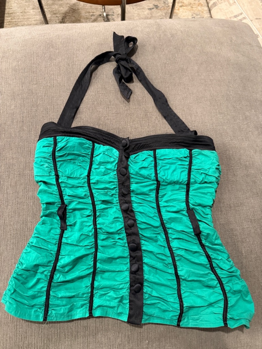 Women’s Green Ruffled Halter One-Piece with Black Trim